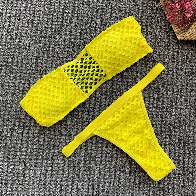 2019 сексуальный комплект бикини в сеточку пуш-ап женский лиф-бандо купальник с