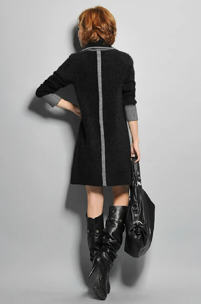 Mink cashmere coat Britishness thickened cardigan jacket long low collar double breasted size sweater |