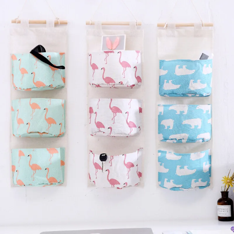 6 цветов подвесная сумка для хранения из хлопка и льна с рисунком 3 кармана