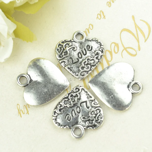 50 шт./лот винтажные металлические подвески в виде тибетского серебряного сердца