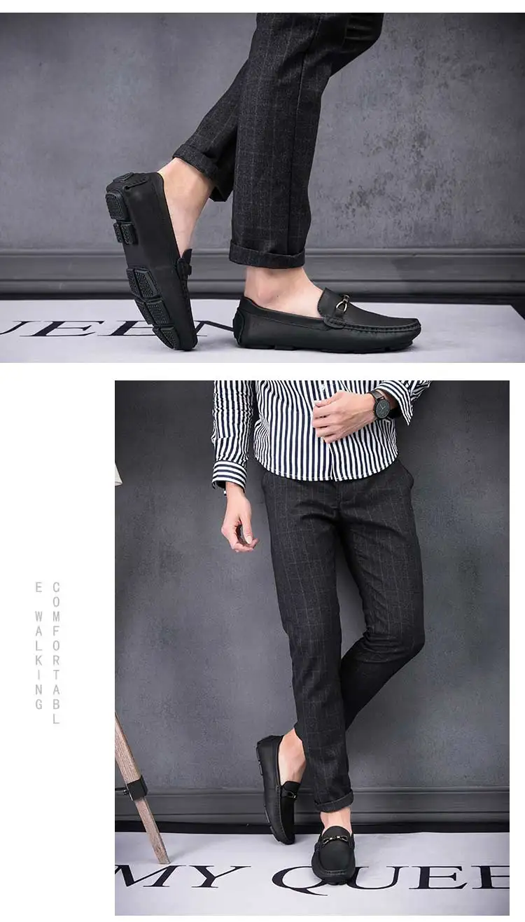 Мужские лоферы; мужские мокасины без застежки на плоской подошве; повседневная кожаная обувь; дышащие мокасины; homme; Роскошная Брендовая обувь для вождения в британском стиле; Цвет Черный
