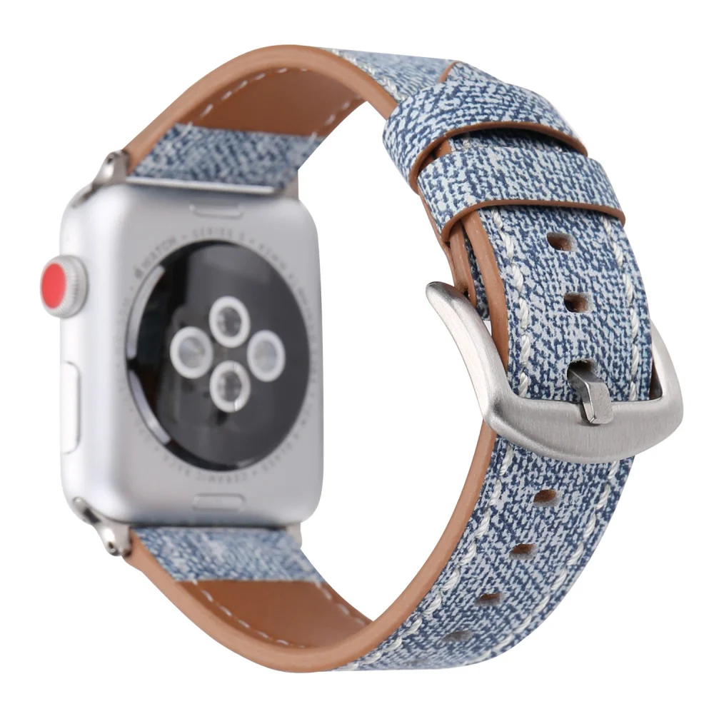 Ремешок для часов с джинсовым узором для Apple Watch 38 мм 42 мм ремешок из натуральной кожи для iWatch 40 мм 44 мм 1 2 3 4 браслет ремешок для часов