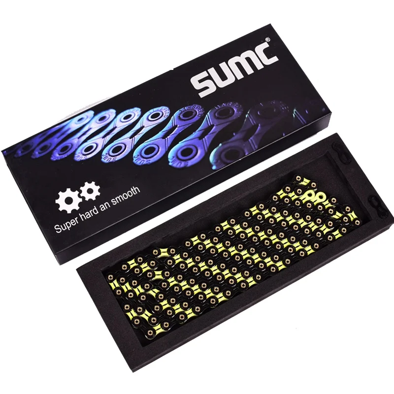 SUMC SX11SL велосипедные цепи 116L 11 цепь для скоростного велосипеда с MissingLink для Mountain/стержень запчасти для велосипеда оригинальной коробке - Цвет: 11SL black green