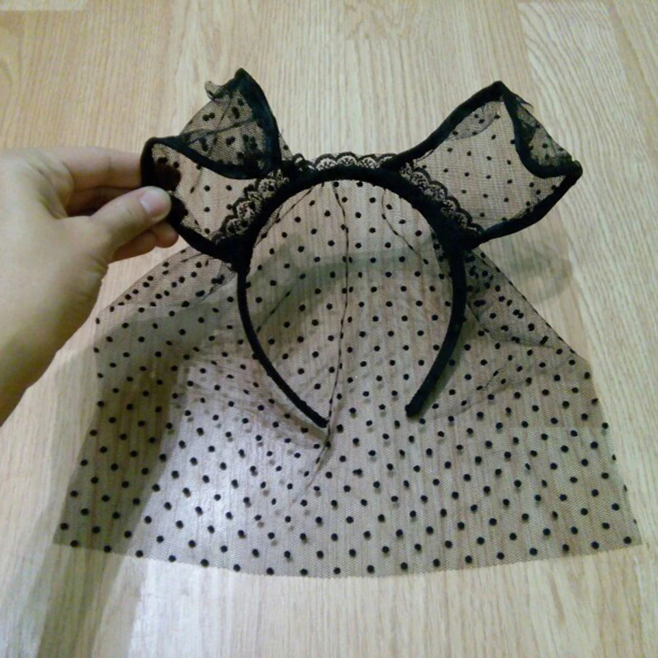 Сексуальные ободки с кошачьими ушками в черный горошек для женщин кружевная