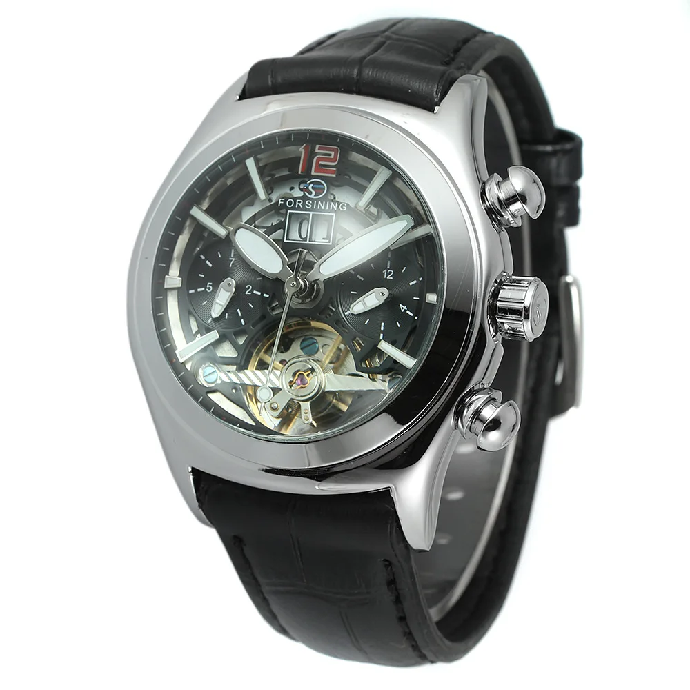 FORSINING Новая легенда турбийон серия 3D Cristal De Diseno De Cuero Genuino Correa мужские Relojes