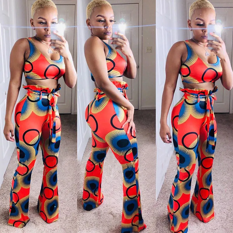 

Sexy Print Summer Two Piece Sets Top and Pants Women's Sets 2019 Casual Streetwear Party Night Club 2 Piece Outfits Sweat Suit