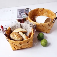 creative handmade wooden woven baskets with handle vegetable fruit bread food storage picnic snack container kitchen storage bag