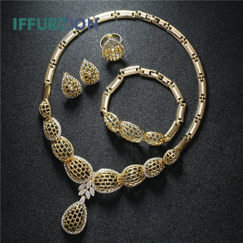 IFFURMON модные золотые Цвет комплект ювелирных изделий для Для женщин Цепочки и