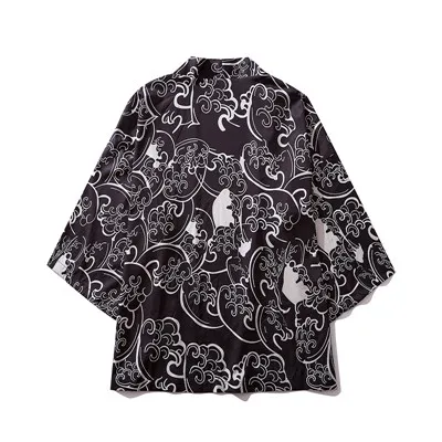 B7067black Летние Новые мужские негабаритных уличная кои японский стиль кардиган куртки с модным принтом хип хоп мужской кимоно куртка пальто - Цвет: B7067black