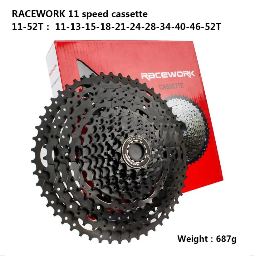 11S black 11-52T RACEWORK 10/11/12 скоростная кассета 11-42 т 11-46T 11-50 т 11-52 т горный велосипед MTB велосипед Кассетный Маховик для Shimano Sram - Цвет: 11S black 11-52T