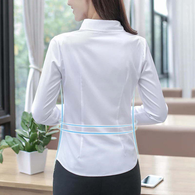 KOWELL Women's Shirts blusas femininas Solid Color Office Lady Long Sleeve Blouses Turn Down Collar Casual Work Tops S-5XL M71 |