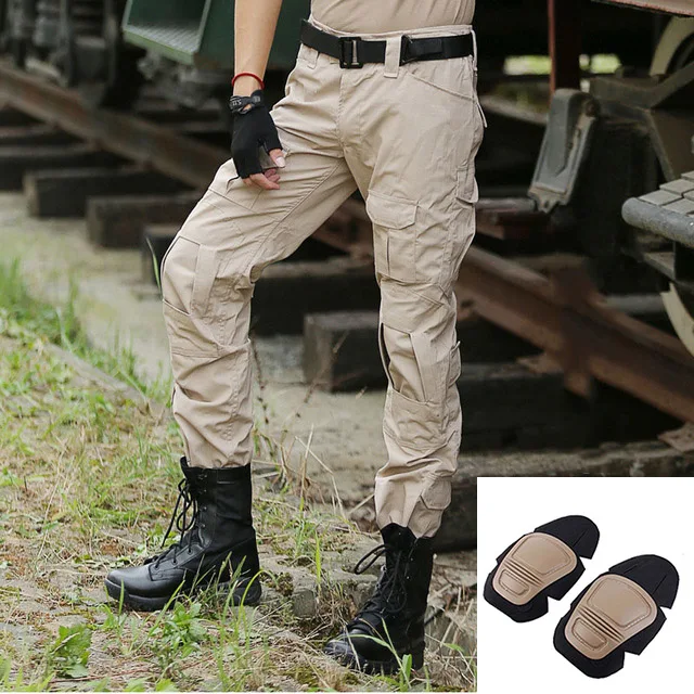 With knee pads Tactical Pants Military Cargo Pants Men Knee Pad SWAT Army Airsoft Camouflage Clothes Hunter Field Combat Trouser Woodland - Цвет: With knee pads