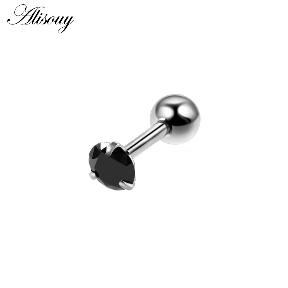 Silver Black CZ-3 Alisouy 2 шт. 4 мм Круглый Кристалл Циркон трагус пирсинг для хрящевой части уха серьги 316L хирургическая сталь ювелирные изделия для тела Спираль пирсинг - Окраска металла: Silver Black CZ-3
