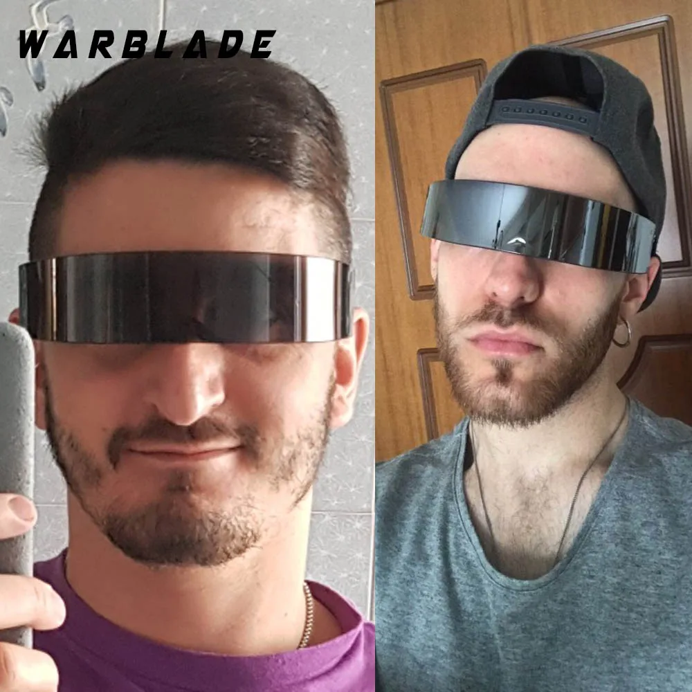 Женские и мужские солнцезащитные очки в черной оправе WARBLADE цельные с плоской