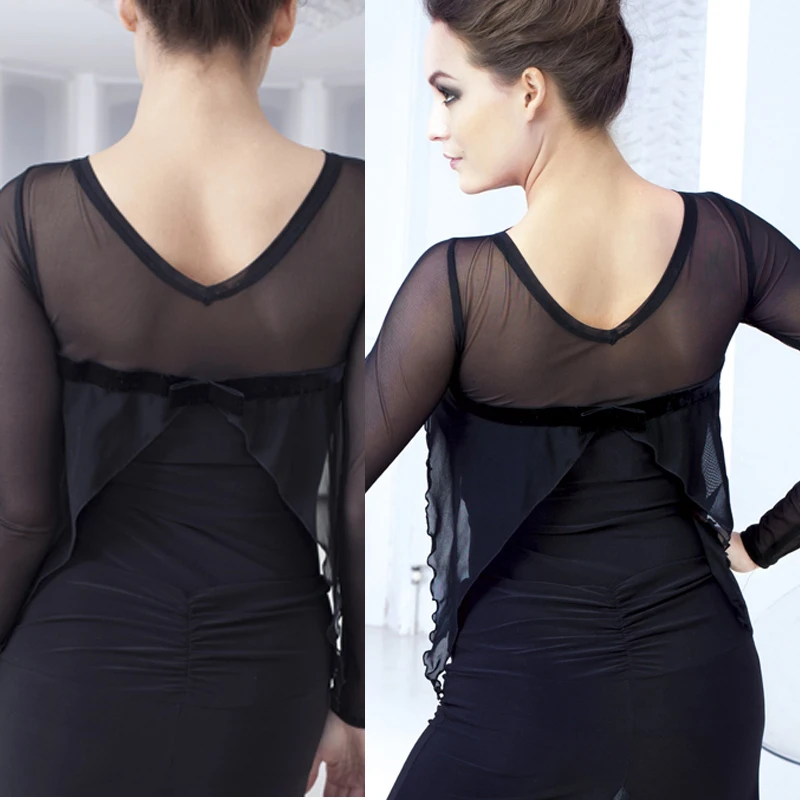 Топы для бальных танцев женщин топы с длинным рукавом соревнований