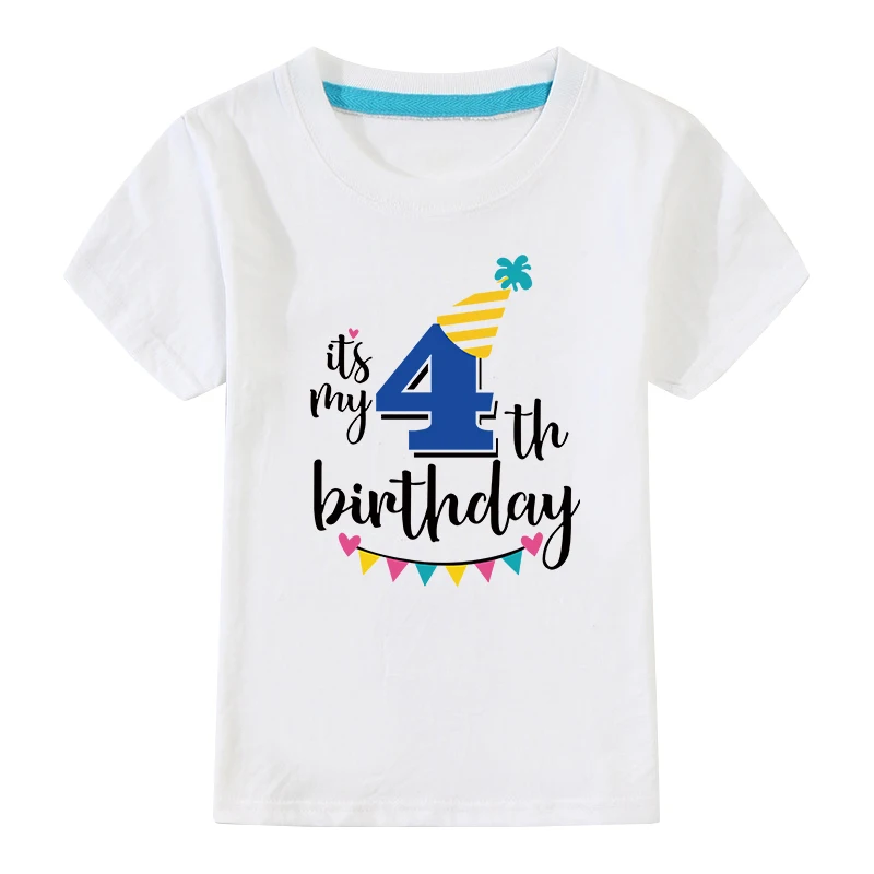White-04 Boys Birthday Shirts 4 Years Summer Cotton T Shirt For Boys Kids Fashion Kids Clothes Cotton Children Clothes Kids White Shirt - Color: White-04