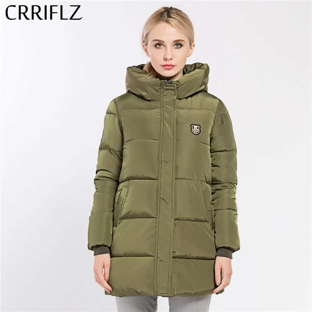 CRRIFLZ новая зимняя коллекция женские куртки парки с капюшоном Длинная хлопковая