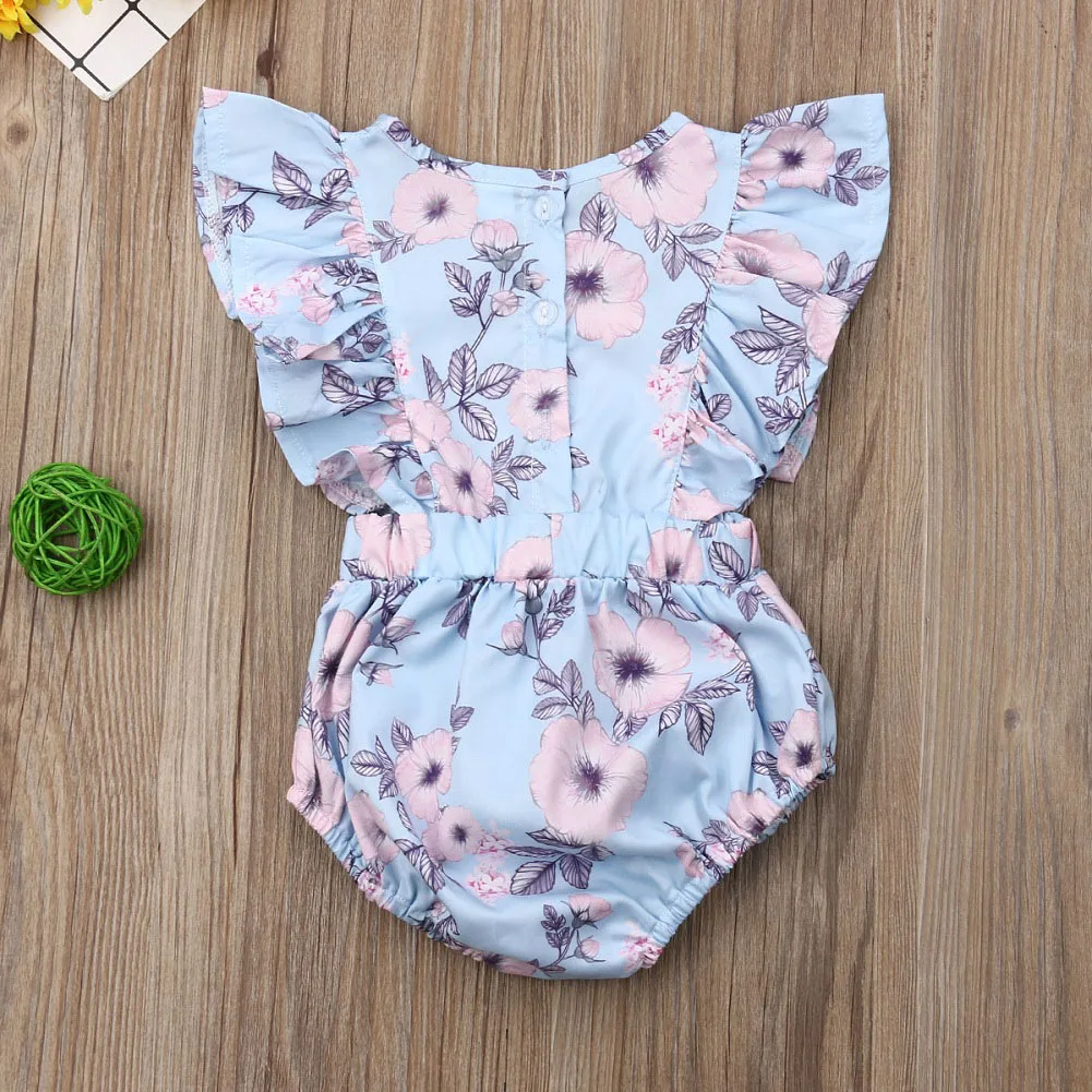 Новое летнее для малыша маленьких девочек Цветы одежда рюшевые боди домашний