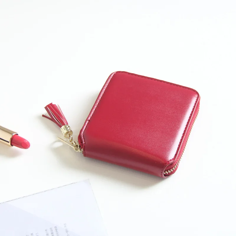 Wine red Wallet Женский кошелек для монет и карт, Модный женский маленький кошелек с кисточками, короткий Однотонный женский клатч из синтетической кожи, держатель для карт - Цвет: Wine red Wallet