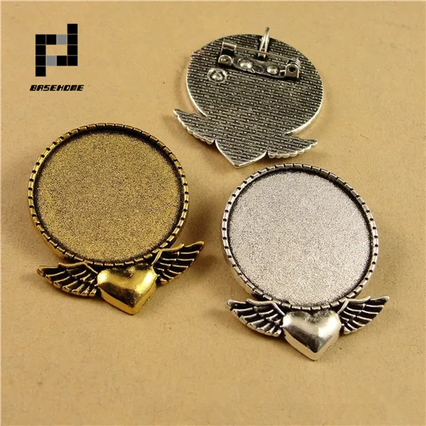 Пустая круглая основа для броши в форме крыла сердца 5 шт./лот основание кабошона