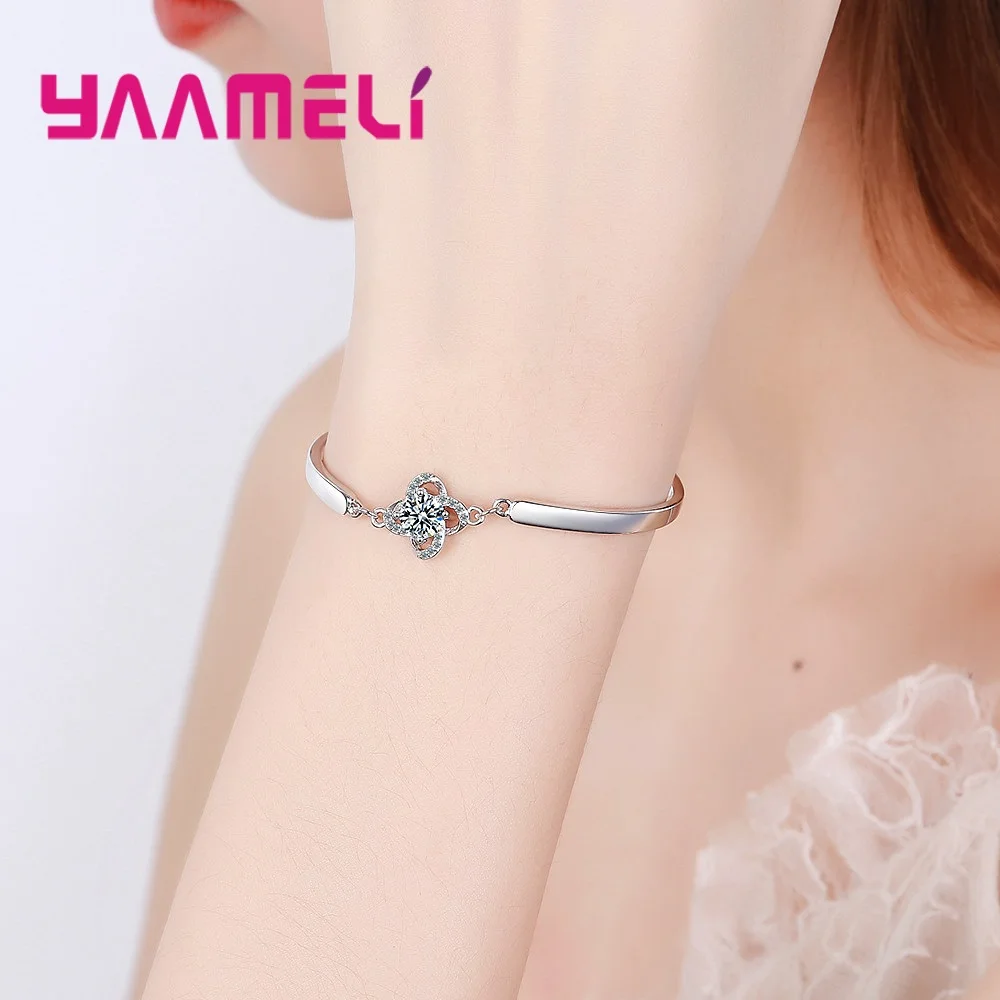 New Arrival Woman Factory Price Novel Design Style Flower Appearance 925 Sterling Silver Bangle Shiny Crystal Jewelry For Girls | Украшения
