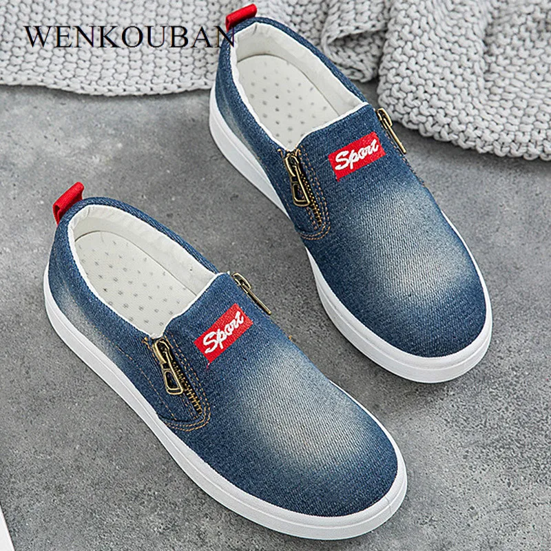 Модные кроссовки для женщин Джинсовая парусиновая обувь на платформе
