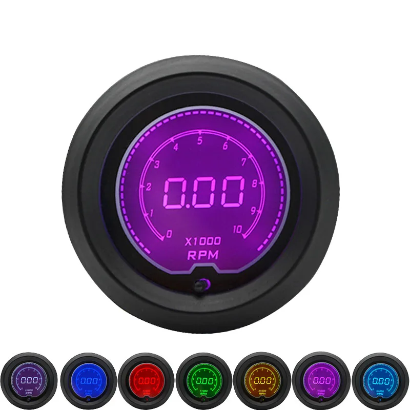 Tachometer 52 мм Boost/температура воды/Температура масла/Вольт/Тахометр/EGT/соотношение воздушного топлива/Датчик давления масла ЖК-дисплей цифровой 7 цветов дисплей+ Калибр стручки - Цвет: Tachometer