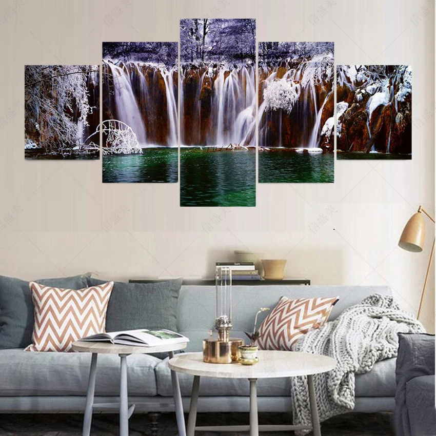 Без рамки 5 панелей современные куадросы Decoracion пруд Холст Картина маслом