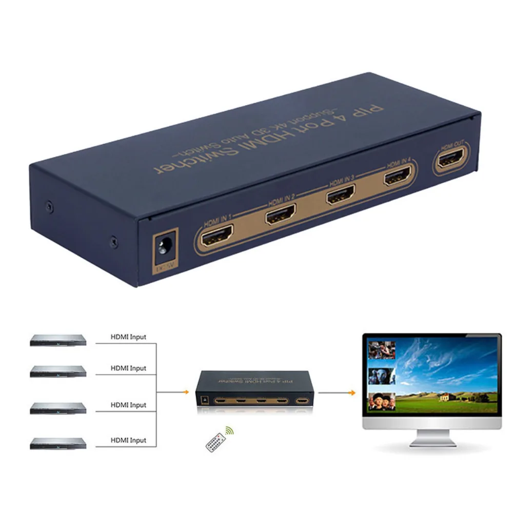 

4 порта HDMI коммутатор 4x1 Переключатель Поддержка PIP до 1080P 3D 4K * 2K для Blue-Ray DTS-HD источники AC3 HD все один дисплей