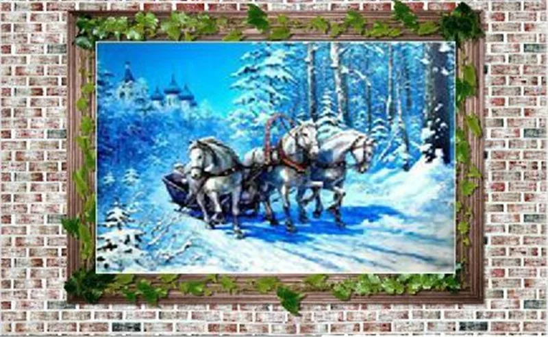 Diy Алмазная вышивка крестиком на рисунке, с украшением в виде кристаллов Набор для рисования с круглыми камнями и полотном комплекты незавершенный полная Алмазная вышивка, лошади 35x40 см