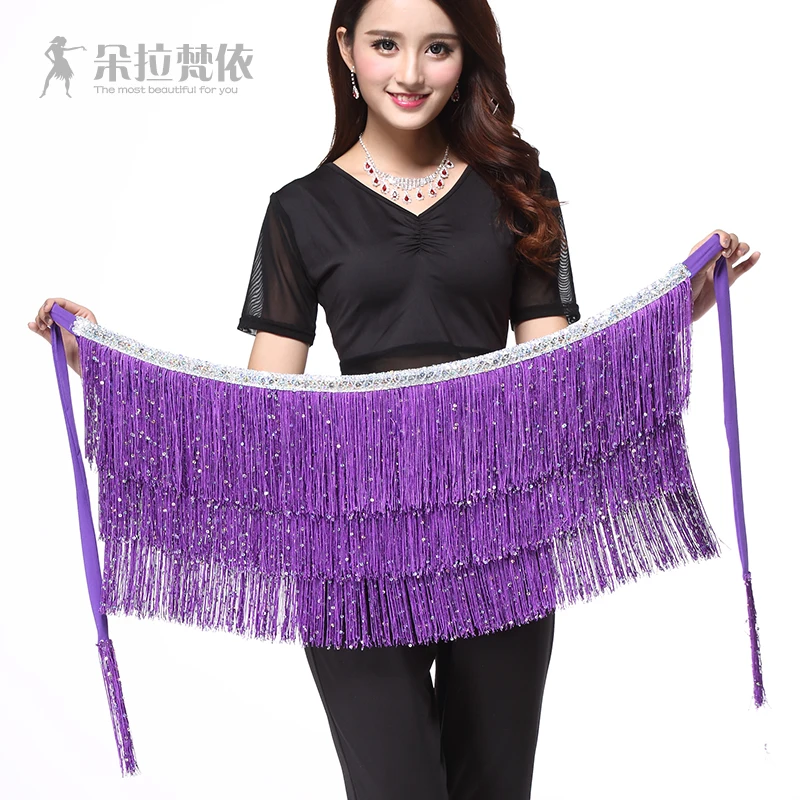Костюм для танца живота с бахромой и шарфом на бедрах юбка запахом блестками|floating