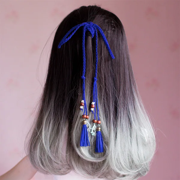 blue Веревка для волос с кисточками, hanfu, заслуживающая того, чтобы играть роль древнего костюма, в стиле ретро, красная веревка, древняя повязка для волос - Цвет: blue