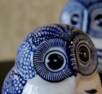 Сине-белые керамические фигурки совы домашний декор керамическое украшение