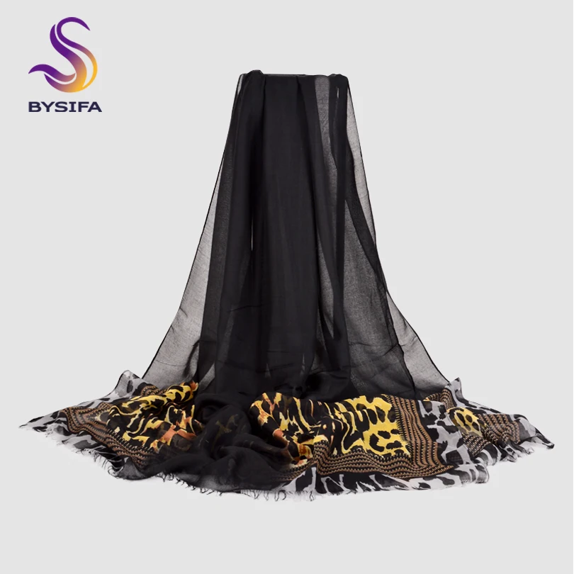 Женские шерстяные шарфы BYSIFA длинные большого размера с леопардовым принтом