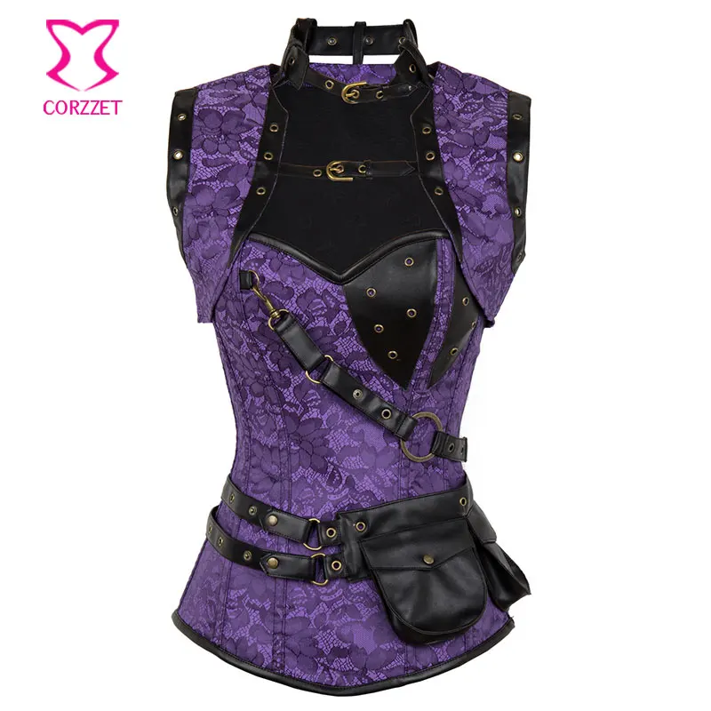 Purple Steel Boned Vintage Steampunk Corset Overbust Gothic Clothing Korsett For Women Espartilhos E Corpetes Sexy Bustier Top