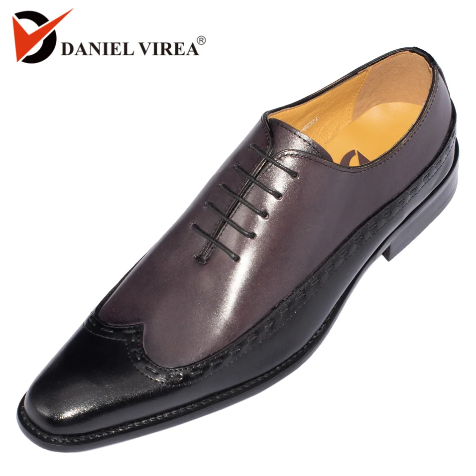 

Mens Oxfords Leather Italian Design Fashion Luxury Brand Double Color Office Formal Pointed Toe Narrow Men Dress Wedding Shoes