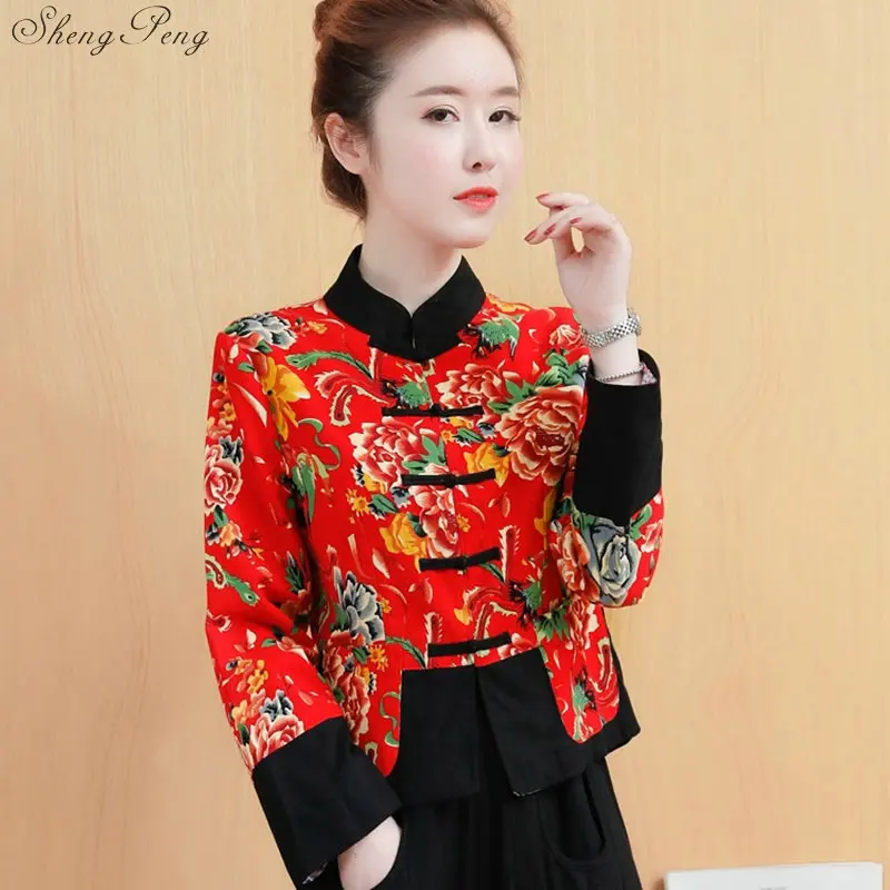Традиционная китайская одежда для женщин cheongsam Топ Мандарин воротник женские топы и блузки Восточная китайская одежда Q665