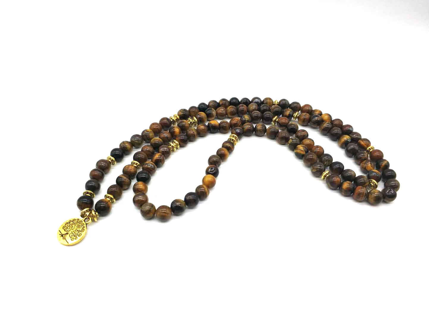 Модный браслет 108 Mala из Тигрового Глаза буддийский или ожерелье дерева жизни