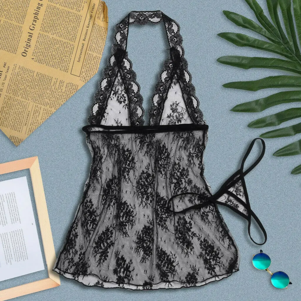 Летнее женское сексуальное белье кружевное платье + стринги комбинация одежда