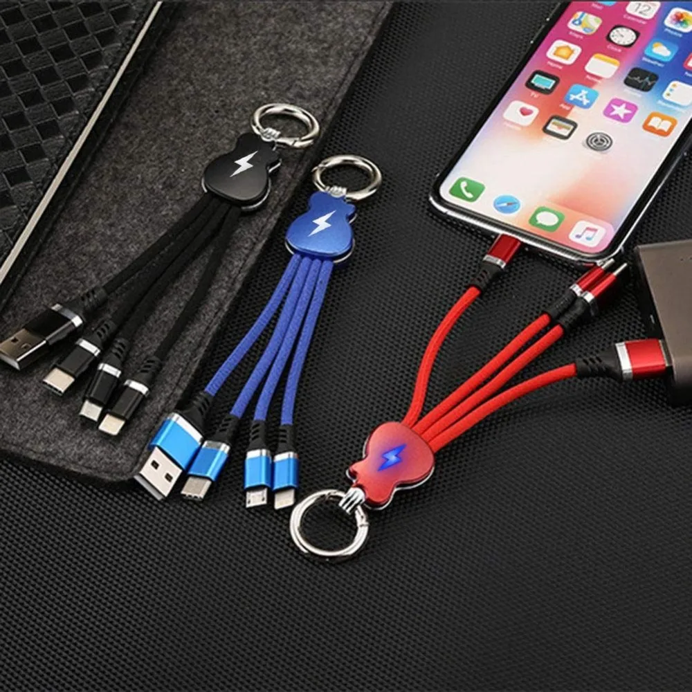 EHuuGie USB светодиодный брелок гитара зарядный кабель type c micro usb 3 в 1 короткий шнур для