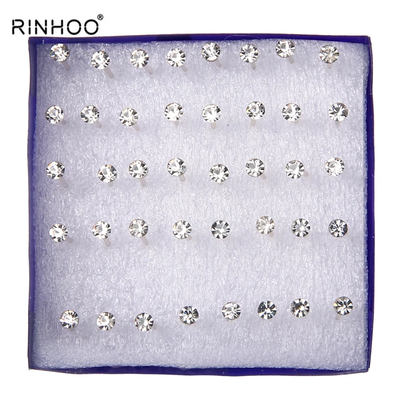 RINHOO 20 пар/компл. белого цвета с украшением в виде кристаллов Комплект сережек для