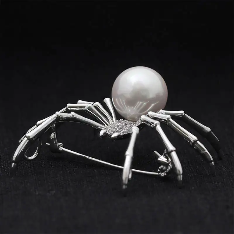 DoreenBeads паук значки с животными с имитацией жемчуга бусины безопасности булавки броши одежда сумки футболки украшения 2 цвета 1 шт - Цвет: silver color