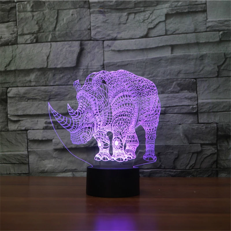 Светодиодный ночсветильник Ainmal rhinoceros 3d лампа для спальни с питанием от USB или