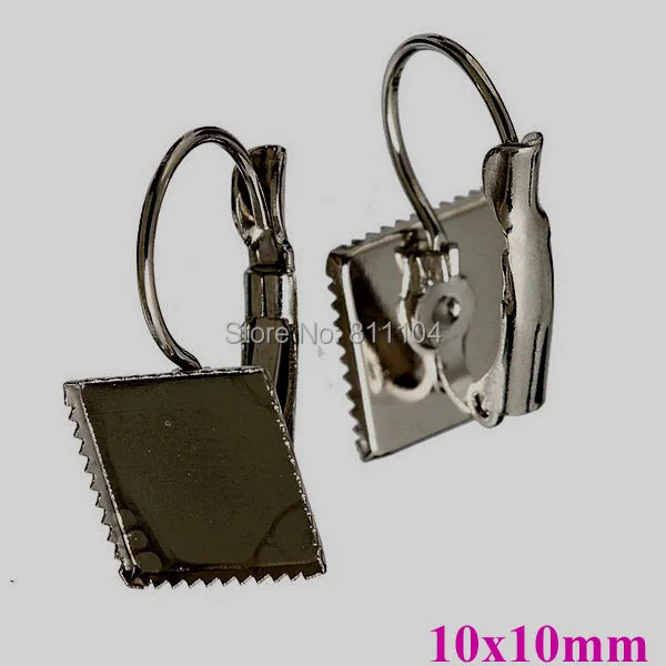 

10x10mm New Gunmetal Black Plated Square Bezel Blank Bases Cabochons Settings Clip hook Earrings Findings bulk Wholesale