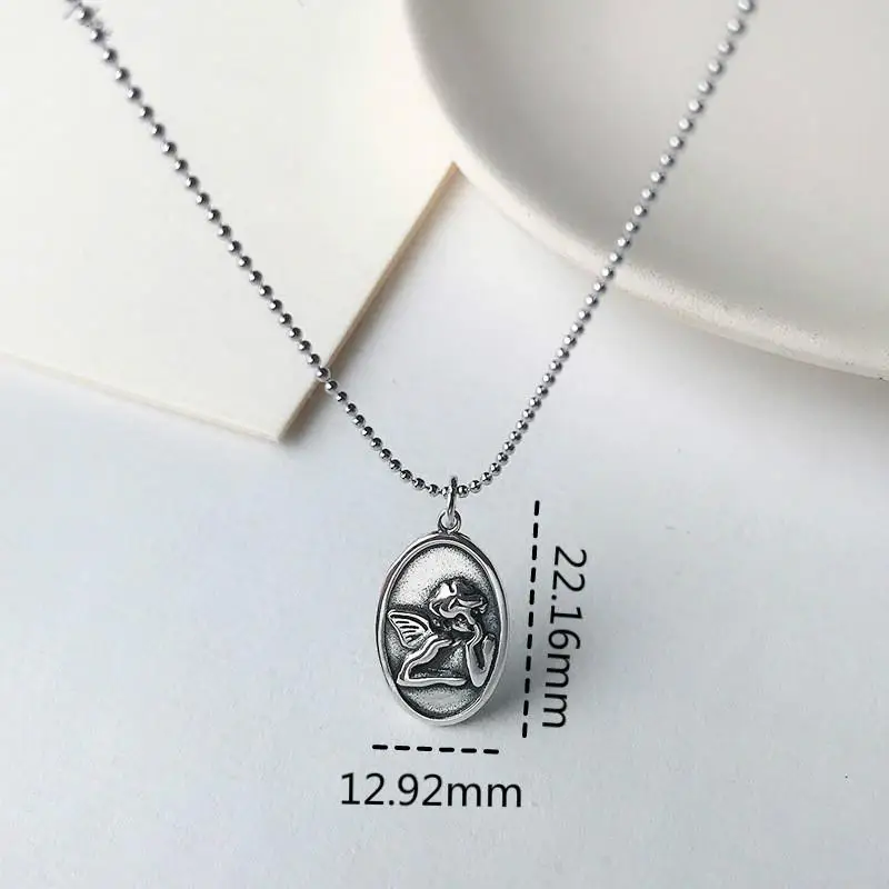 Fengxiaoling Модные Новые Настоящее серебро 925 проба ангел-хранитель кулон ожерелье s для женщин Ретро стиль ожерелье ювелирные украшения - Цвет камня: Серебристый