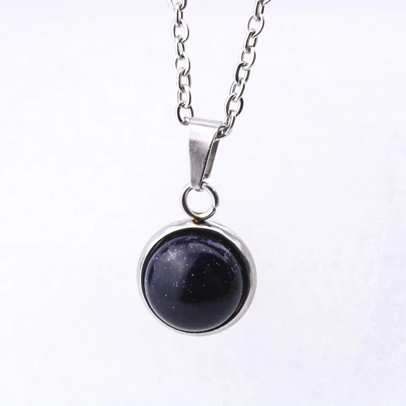 

natural stone necklace stainless steel 12mm round opal pink crystal necklace for women jewelry