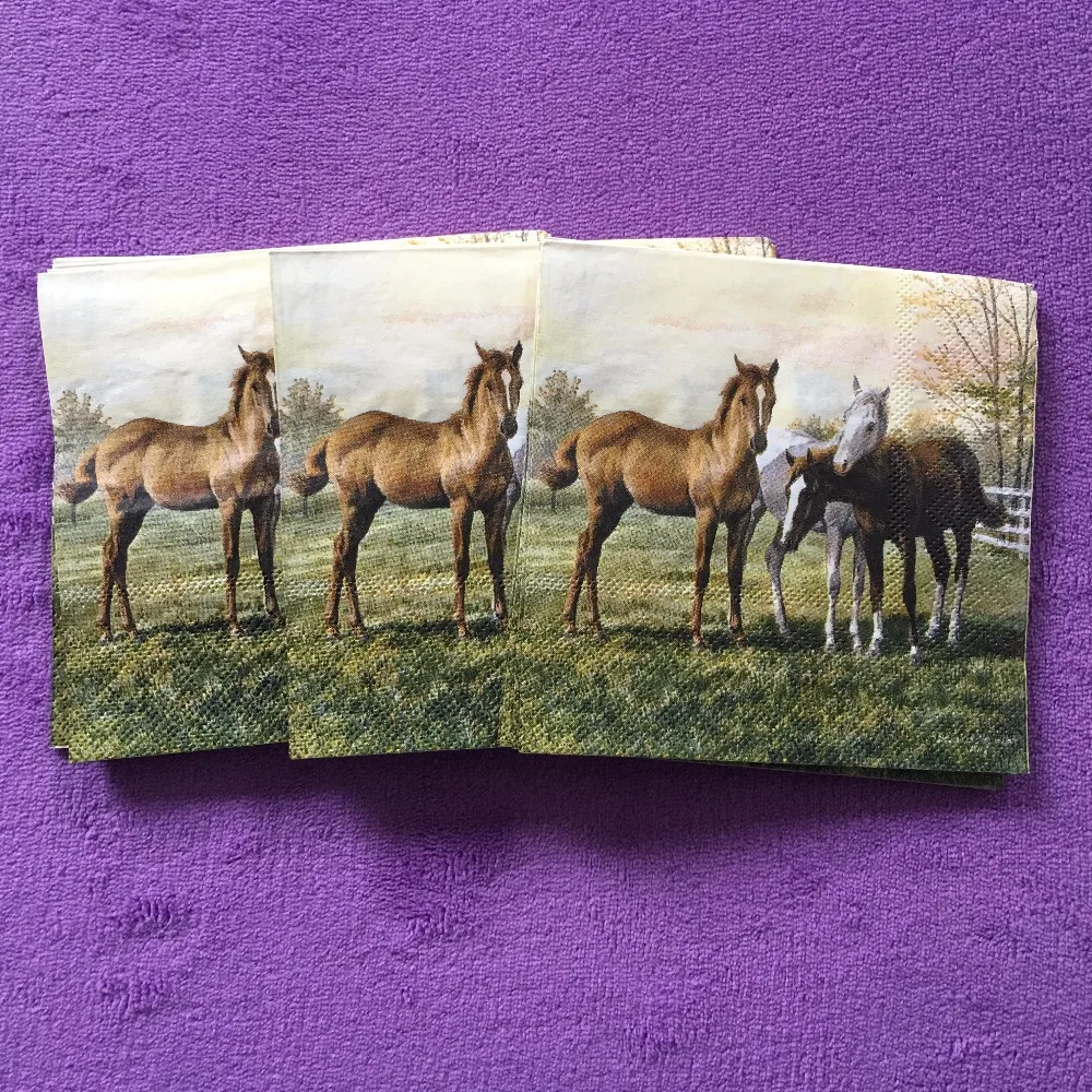 25 см бумажные салфетки милые животные лошадь платок с изображением луга стразы