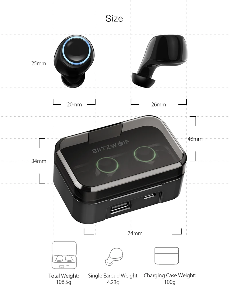 Blitzwolf BW-FYE3 с сенсорным управлением bluetooth V5.0 TWS True беспроводные наушники HiFi стерео двусторонние звонки спортивные наушники гарнитуры