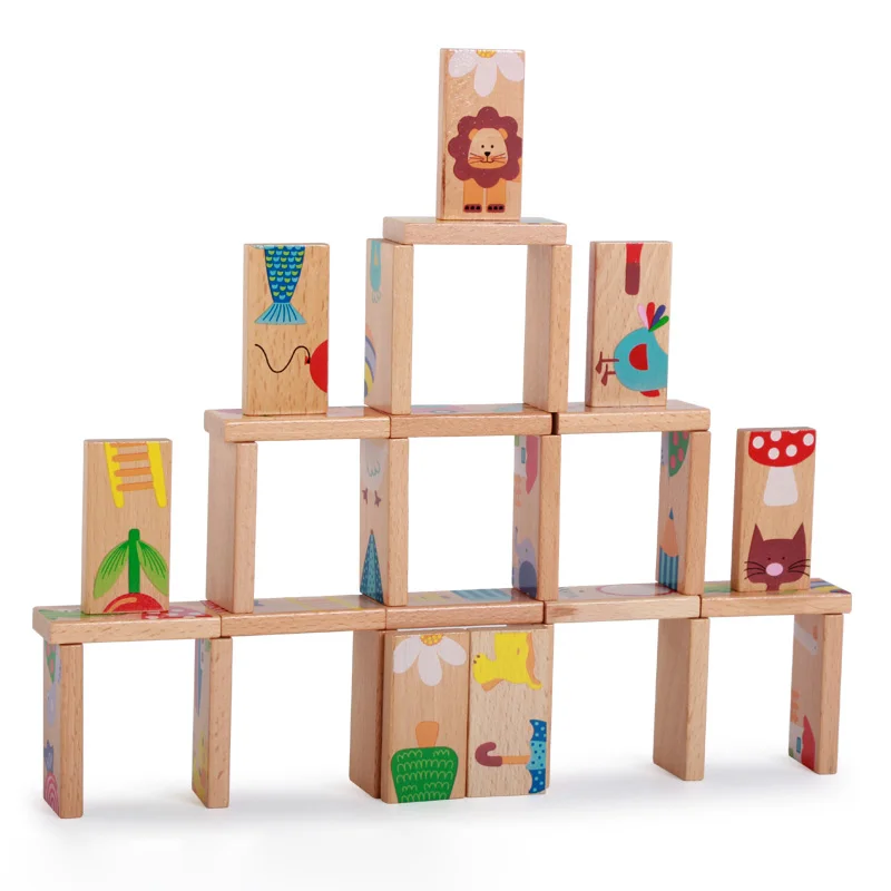New 28pcs/set Animal Colored Dominoes Wooden Puzzle Cartoon Montessori Educational Baby Toys Cute Birthday Gifts Funny Kids Game | Игрушки и
