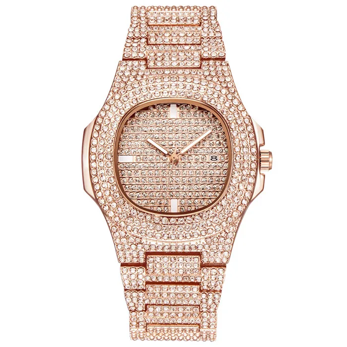 Rose Gold Часы женские класса люкс Для женщин часы Украшенные стразами кварцевые часы из розового золота для девочек золотые женские наручные часы Montre Femme часов A40 - Цвет: Rose Gold